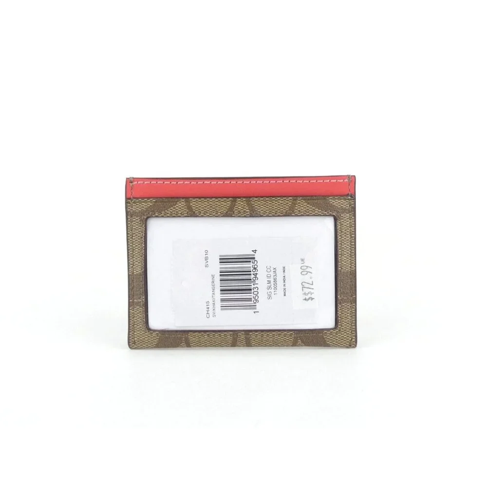 Coach‎ Signature Khaki Tangerine Slim ID Card Case NWT CH415